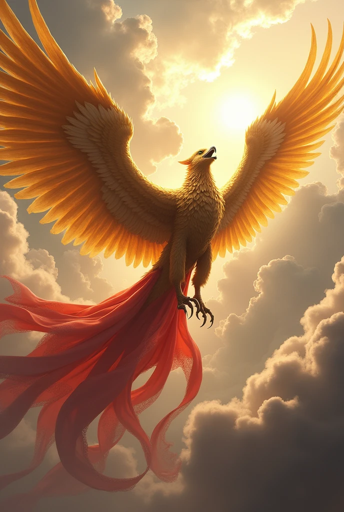The golden Garuda bird carries a red and white cloth destroying 