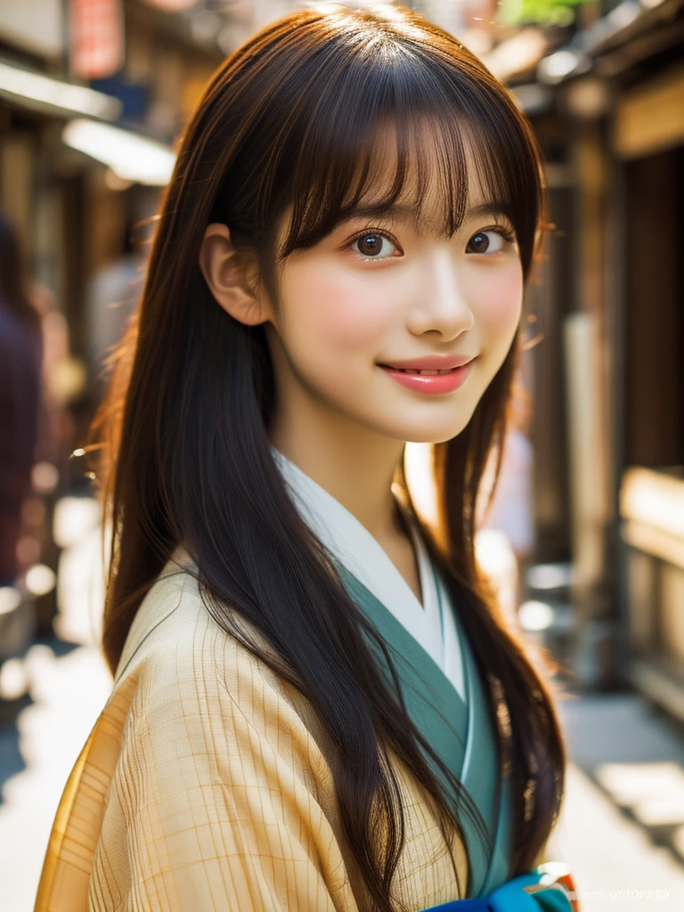 Professional Lighting,(Photorealistic:1.4), (Top image quality:1.0), (超High resolution:1.0), 8k, Raw photography, (masterpiece:0.2), (Facing the children_v1:0.5)、(最高quality Detail:1.2)、Realistic、8k UHD、High resolution、(1 girl:1.2)、超detailedな、High quality textures、複雑なdetailed、detailed、Very detailed CG、High quality shadows、detailed 美しく繊細な顔、Beautiful details and a delicate eye、(Symmetrical eyes:1.2),Written boundary depth、Ray Tracing,1 girl, Japanese, (Natural smile:1.4),cute, thin, Portrait of a beautiful Japanese woman in a kimono, Standing elegantly on a street corner in Kyoto. Kimono with vibrant traditional patterns, Hair decorated with elegant and delicate hairpins, Gentle expression. (With the old streets of Kyoto in the background:1.4)、The soft light of a spring afternoon、Adding tranquility to the scene. Rendered in a Realistic style with great attention to detail, High resolutionの画像.Sky Porn, Magic Hour, (Realistic:1.3), finely, quality, (Tabletop:1.2), (Realistic:1.2), (最高quality), (複雑なdetailed), dramatic, Ray Tracing, photograph, +roller