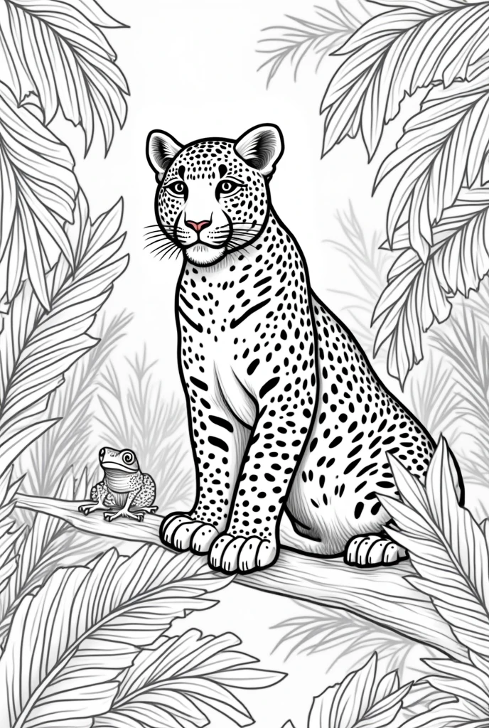 Generate a series of black-and-white illustrations suitable for coloring books, featuring animals of the Amazon rainforest. Each image should be highly detailed with clean, bold lines and should focus on a different Amazonian animal.