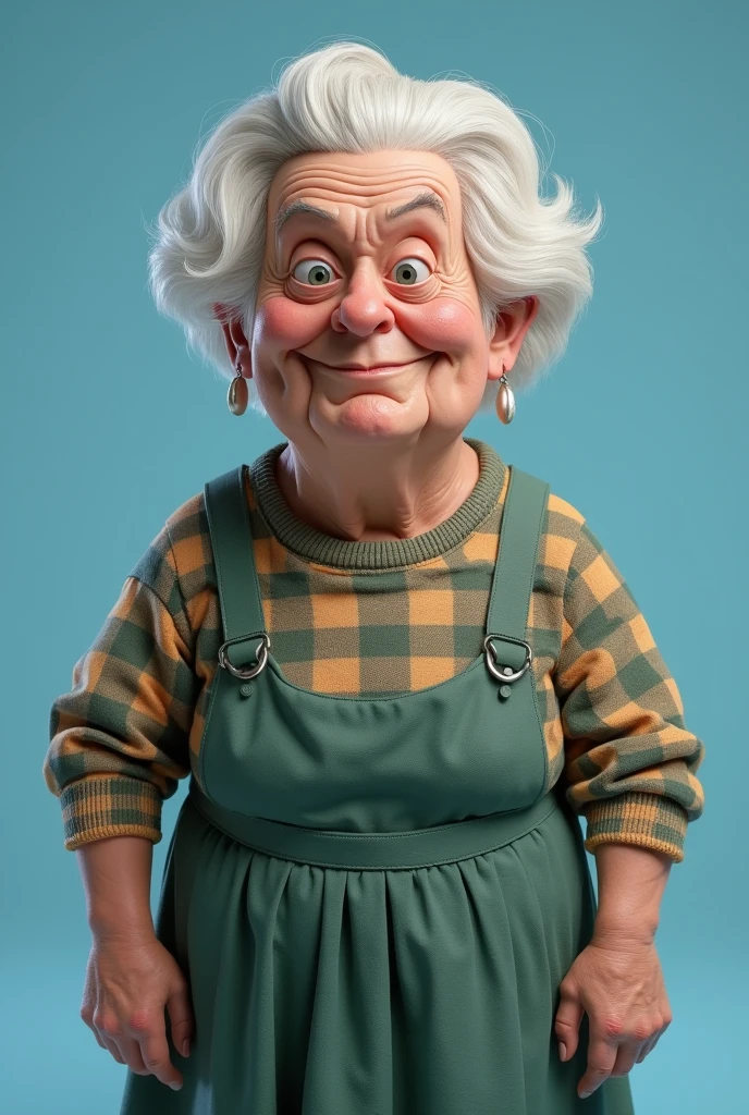 ((Best quality)), ((masterpiece)), (detailed), 3d on a light blue background cheerful Freken Bock (Miss Hildur Bock) — the woman of the trilogy by Swedish writer Astrid Lindgren about the ??? and Karlsson. A stern, tall elderly lady, Грузная, with multiple chins and angry eyes. The ??? dubbed her "housewife" at their first meeting.. the housekeeper is a large woman with red hair, low voice and harsh character.