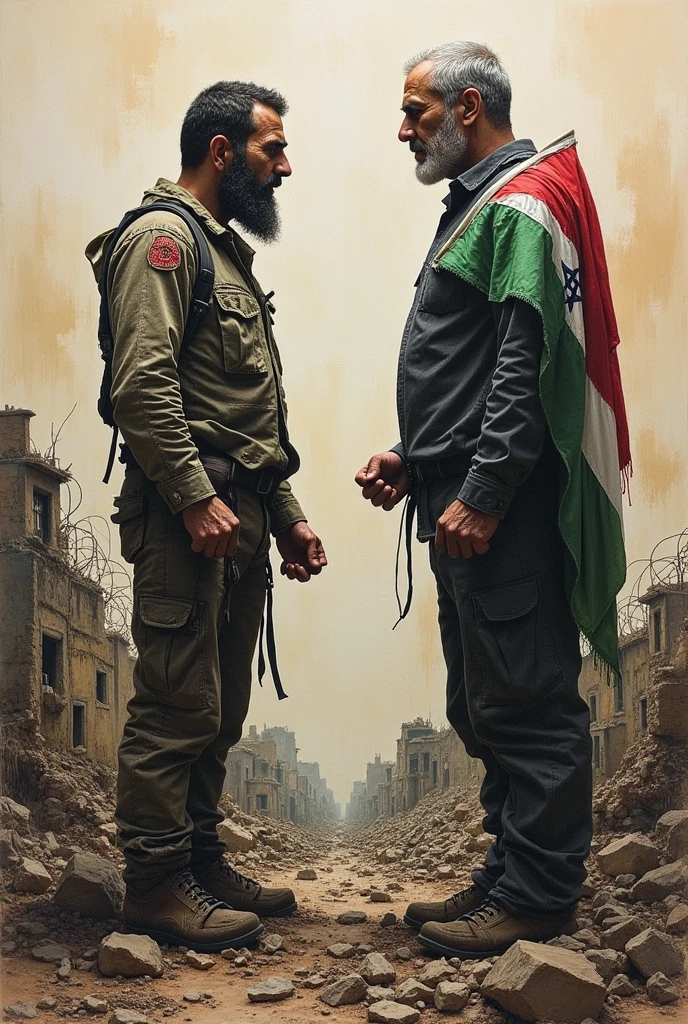 I need you to act as a tenth grade student and you have to make a drawing that represents what is happening and what you interpret in the Palestinian conflict with Israel.