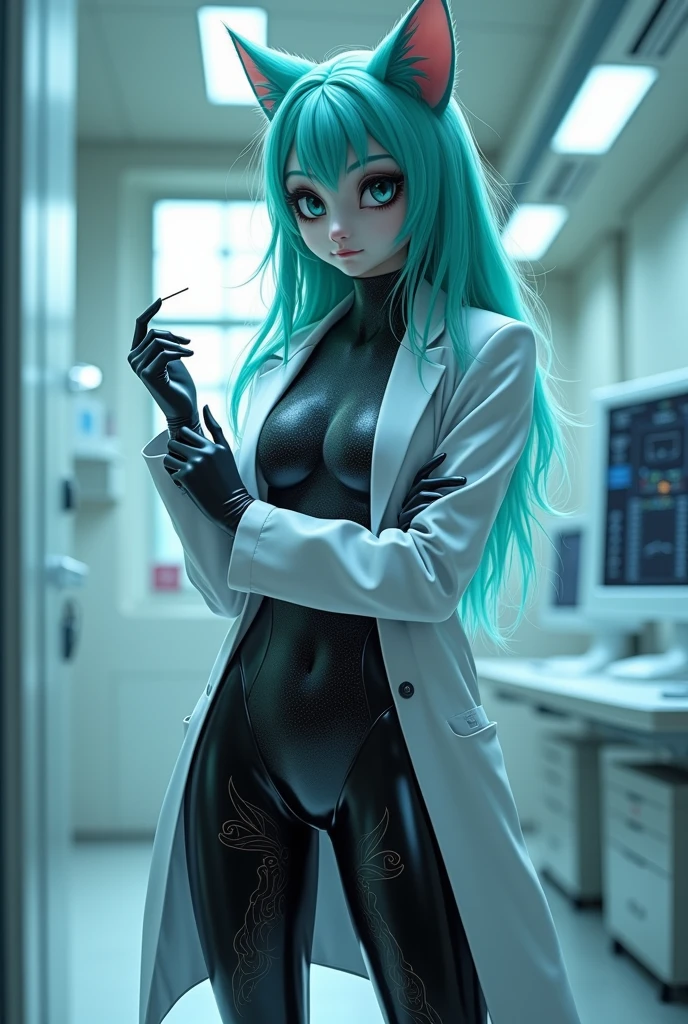 Doctor catgirl in latex leggings 