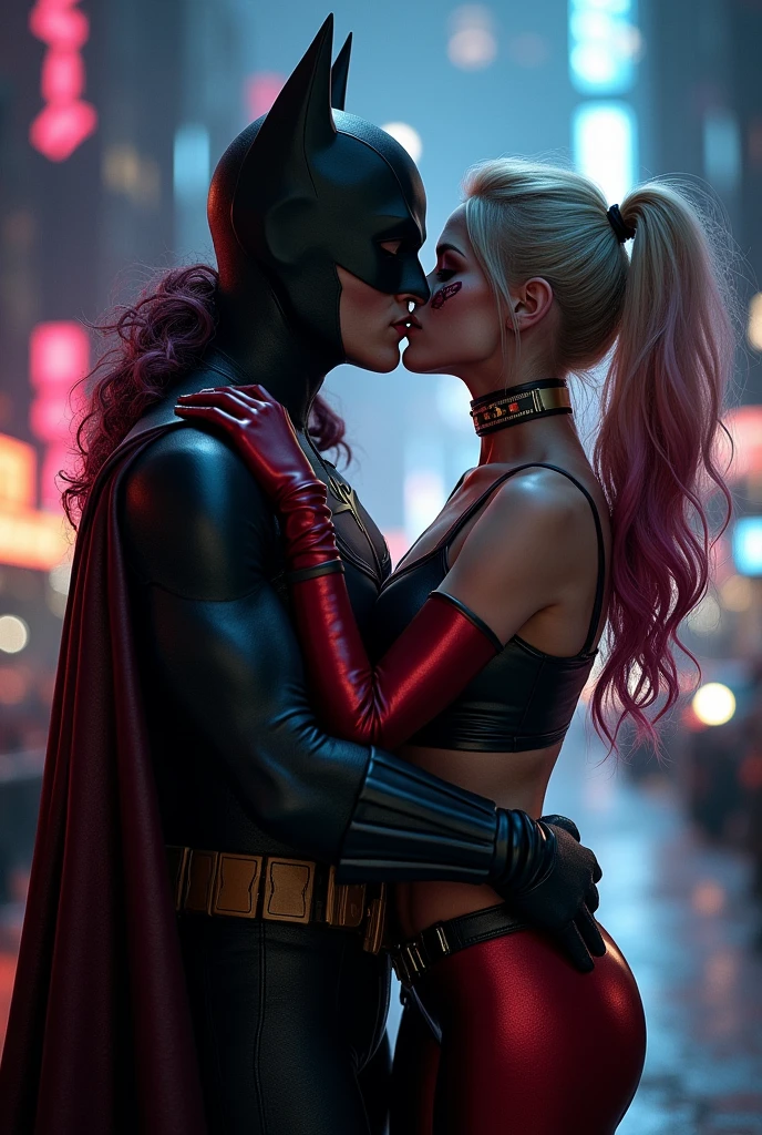 You can create an image of a loving kiss between Batgirl and Harley Quinn