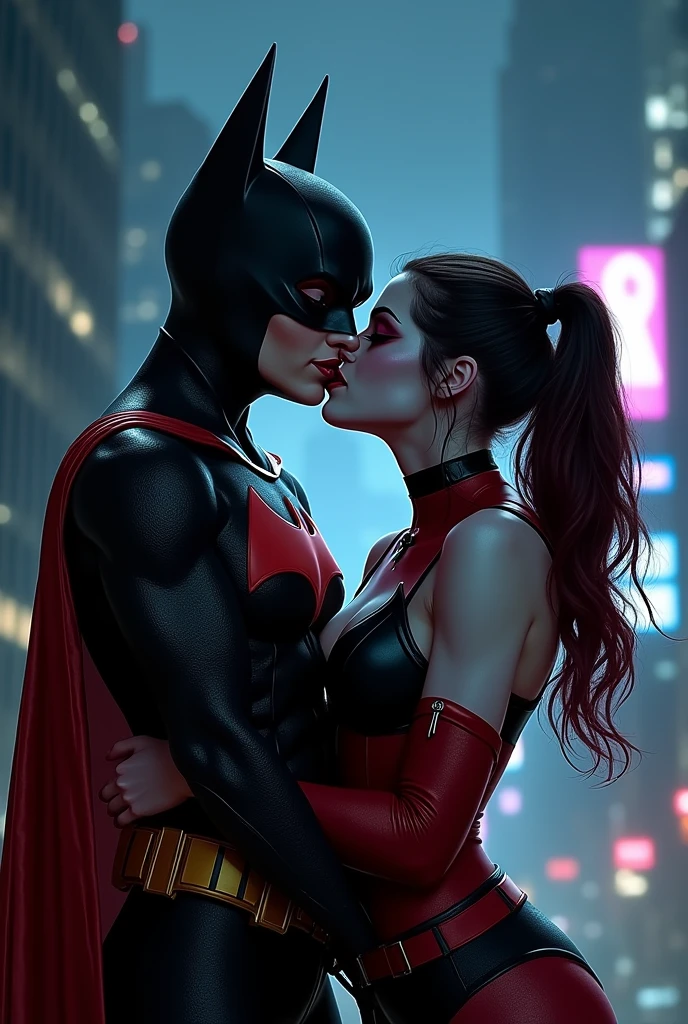 You can create an image of a loving kiss between Batgirl and Harley Quinn