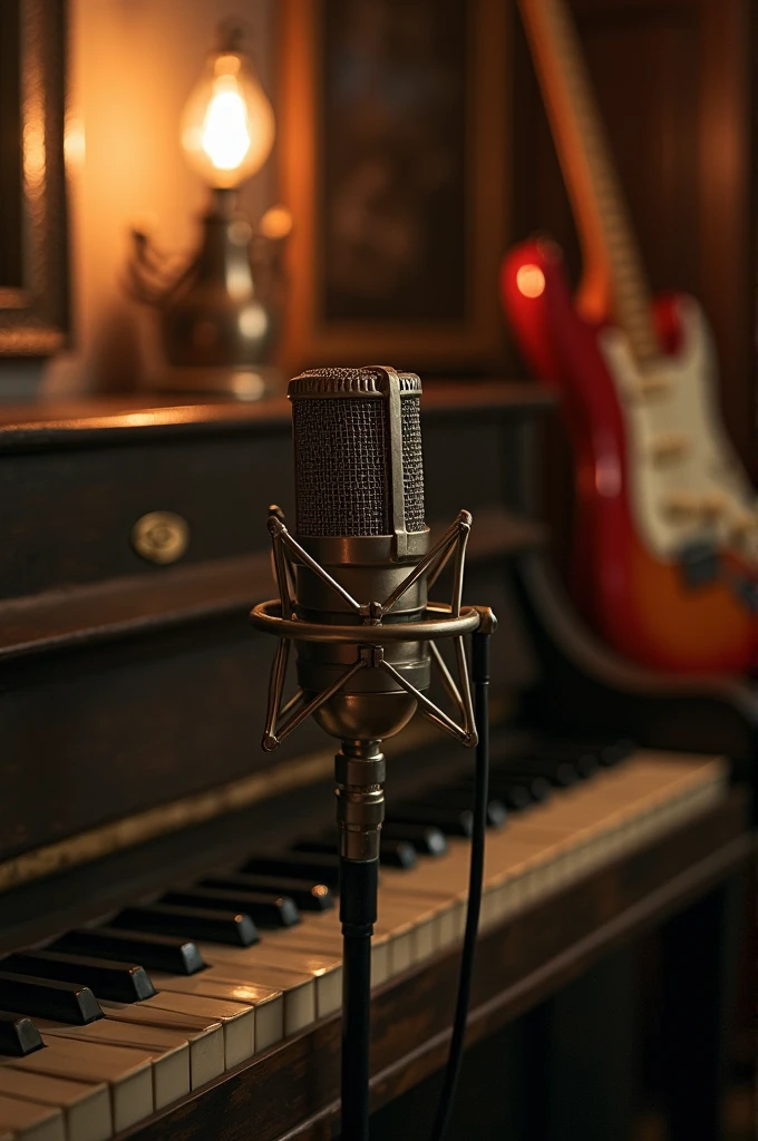 Profile photo for instagram about music piano guitar microphone vintage