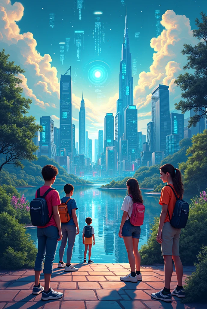 A modern landscape mural painting with a themed 𝙁𝙧𝙤𝙢 𝘾𝙡𝙞𝙘𝙠𝙨 𝙩𝙤 𝙋𝙧𝙤𝙜𝙧𝙚𝙨𝙨: 𝙔𝙤𝙪𝙩𝙝 𝘿𝙞𝙜𝙞𝙩𝙖𝙡 𝙋𝙖𝙩𝙝𝙬𝙖𝙮𝙨 𝙛𝙤𝙧 𝙎𝙪𝙨𝙩𝙖𝙞𝙣𝙖𝙗𝙡𝙚 𝘿𝙚𝙫𝙚𝙡𝙤𝙥𝙢𝙚𝙣𝙩.

