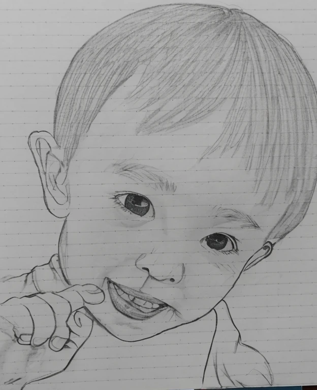 Realistic color photography style、Smiling emphasizes nasolabial folds. Make the chin a little thinner and accentuate the nasolabial folds.、I want it to look more like a color photograph..............。3 year old boy, Xu々To、Clearly visible、Emphasizes deep nasolabial folds from nose to mouth、Generate left and right dimples、Show me your beautiful smile.。Make your eyes look cute with double eyelids.Please make a live-action version。There is a lot of ketchup around the mouth、To-sai Sticking out your lower lip、A 3-year-old making a funny face while looking up。Make them laugh。More more more more、Remove the nozzle above the nose to create a clean image.。
