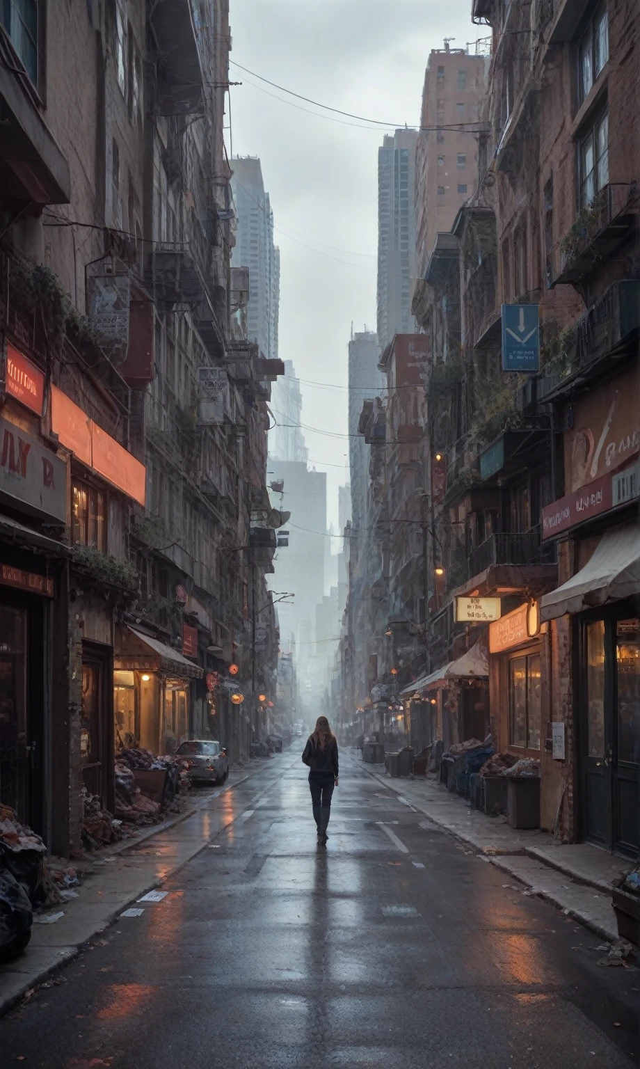 score_9, score_8_up, score_7_up, realistic lighting, photo, photorealistic
dark futuristic scenery, atmospheric fog, moonlight, futuristic city, dirty busy streets with open shops, trash on street, run down buildings, (postapocalyptic city:1.3)