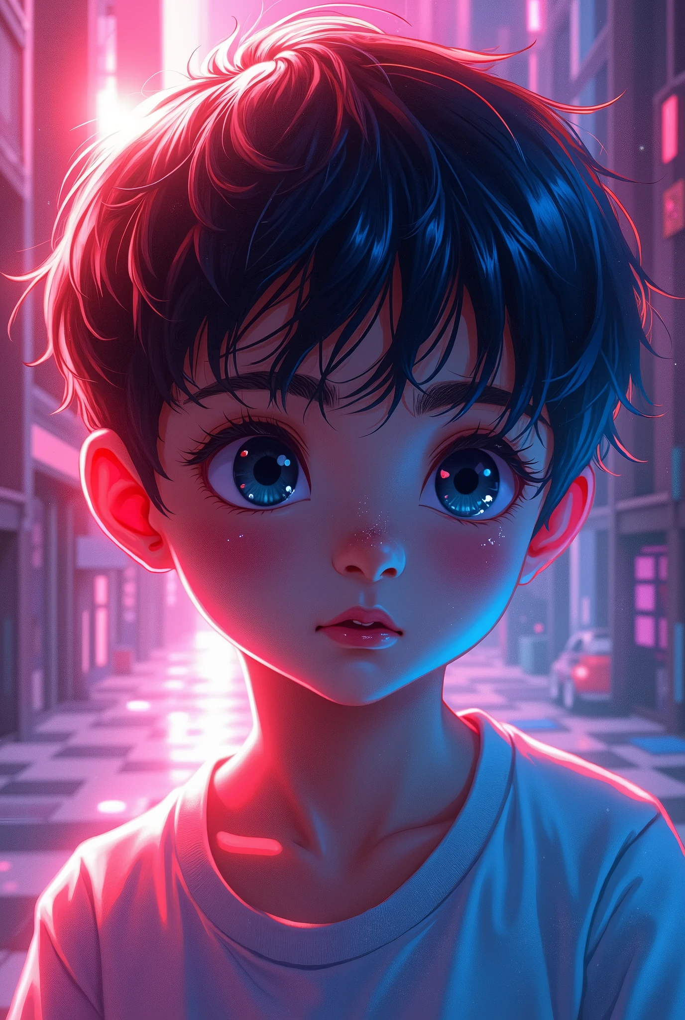 Fluorescent Color, 1 boy, Look to the side, Pretty Face, beautiful eyes, (Shoulder: 1.2), Upper Body, Shiny hair, Glowing skin, Dynamic Angle, (((Main Part))), (((Better quality))), ((Ultra Detailed)), (illustration), (Detail Light), ((Extremely exquisite and beautiful)), dramatic_shadow, Rays_track, reflection, Ultra-high resolution
