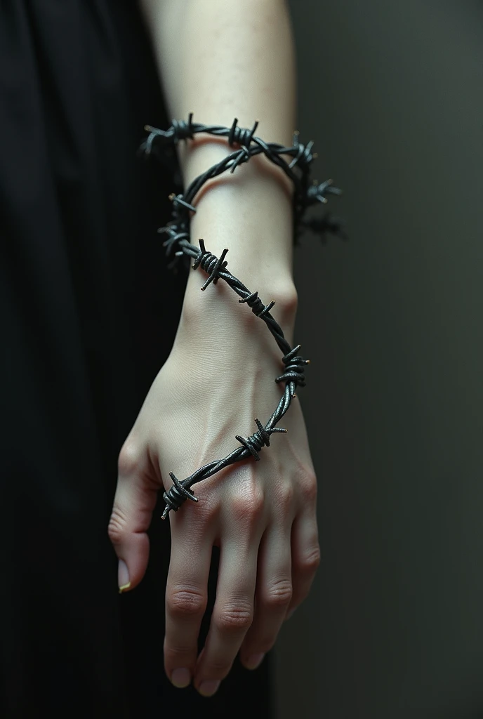A thin barbed wire wrapped around forearm
