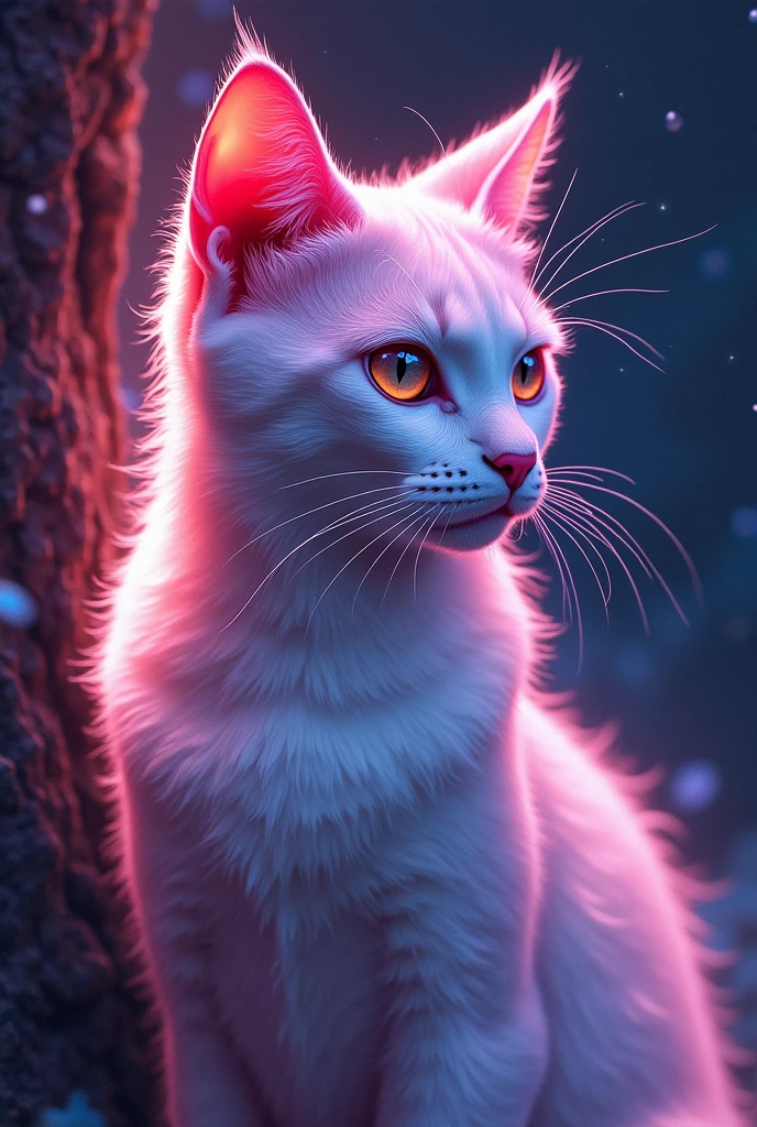 Fluorescent Color, 1 cat, Look to the side, Pretty Face, beautiful eyes, (Shoulder: 1.2), Upper Body, Shiny hair, Glowing skin, Dynamic Angle, (((Main Part))), (((Better quality))), ((Ultra Detailed)), (illustration), (Detail Light), ((Extremely exquisite and beautiful)), dramatic_shadow, Rays_track, reflection, Ultra-high resolution