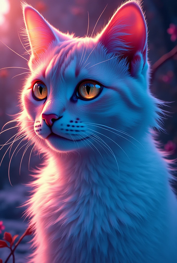 Fluorescent Color, 1 cat, Look to the side, Pretty Face, beautiful eyes, (Shoulder: 1.2), Upper Body, Shiny hair, Glowing skin, Dynamic Angle, (((Main Part))), (((Better quality))), ((Ultra Detailed)), (illustration), (Detail Light), ((Extremely exquisite and beautiful)), dramatic_shadow, Rays_track, reflection, Ultra-high resolution