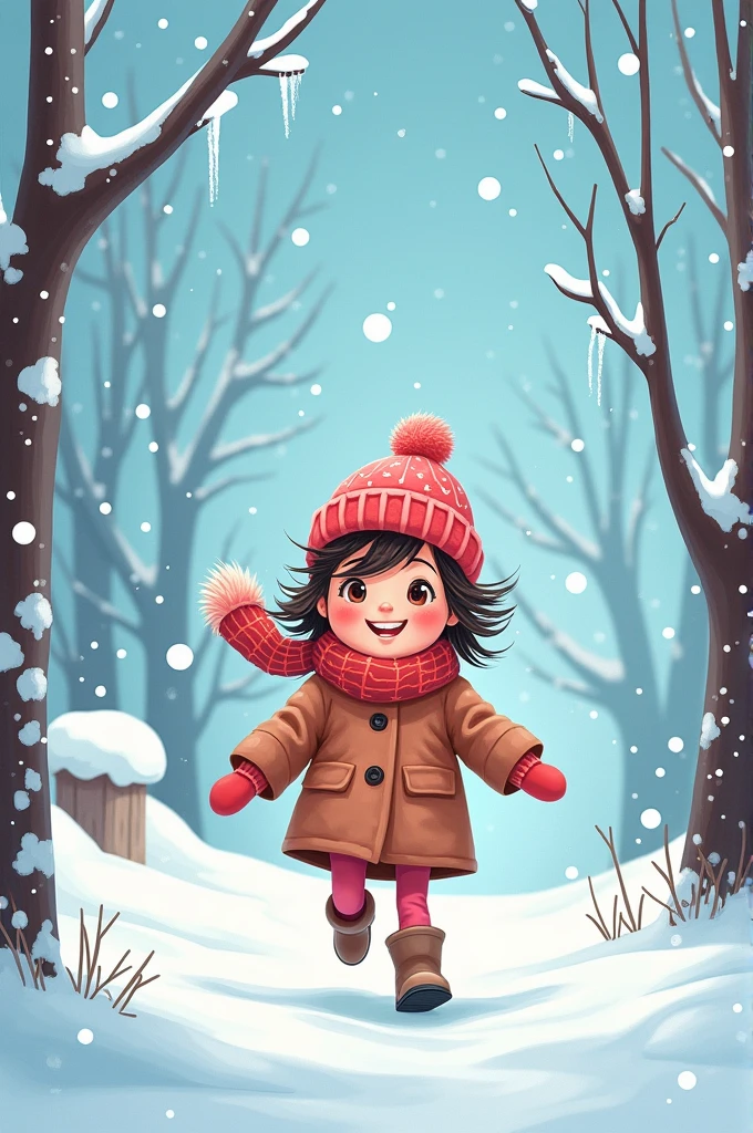 Girl in winter cartoon