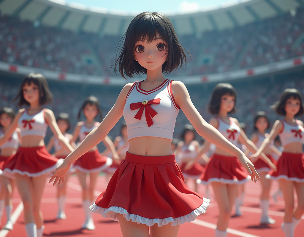 [Japanese Clone girls=Myself], [best masterpiece Clone girls Raw Photography Art], [24K, Ultra High Quality, Very high resolution], [Unrealistic, Unparalleled, Different dimension, Improbable sight, (((A world of mass proliferation of myselves, Ultra-realistic)))], ((Japanese, woman, 26-year-old, shinozaki-ai)), ((Small face, Thick black hair, Short Hair)), (((Very beautiful detailed girls, Accurate body structure, Very detailed完璧な超巨乳ボディ, amazing super big tits, Big, voluptuous breasts, The cleavage is very plump and emphasized))), (Dark Eyes, Mature face, Cute Smile, A gentle gaze), (((Very happy laughter))), ((((((((((Very detailed, 1girl→1,000,000,000,000,000,000,000,000cloning girls)))))))))), ((((((((((Very detailed, Absolute precision, Description of the doppelganger, (Perfectly the same girl, The exact same smile, Perfect matching hairstyle, Perfect same clothes, Exactly the same height, Perfect same super busty)))))))))), (((((Myself only))))), ((((((((100,000,000,000,000Myself Cheerleading Club)))))), Colorful costumes, Fluttering super mini skirt), I can see your pants)), (((((A detailed and intense dance, A dynamic body, Advanced physical ability and technique, Boobs shaking))))), (((Large-scale outdoor stadium, Audience seats))), (((((Extremely crowded, Super close, Alignment, siege))))), ((Bright and soft light)), (((((Very wide field of view, Very detailed, Fine perspective depiction with clear depth))))), ((((((((Multi-angle shooting depiction))))))))