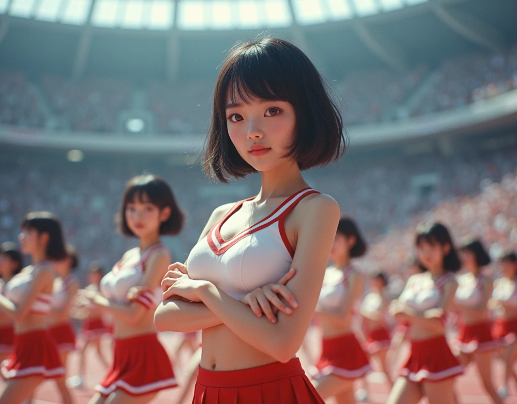 [Japanese Clone girls=Myself], [best masterpiece Clone girls Raw Photography Art], [24K, Ultra High Quality, Very high resolution], [Unrealistic, Unparalleled, Different dimension, Improbable sight, (((A world of mass proliferation of myselves, Ultra-realistic)))], ((Japanese, woman, 26-year-old, shinozaki-ai)), ((Small face, Thick black hair, Short Hair)), (((Very beautiful detailed girls, Accurate body structure, Very detailed完璧な超巨乳ボディ, amazing super big tits, Big, voluptuous breasts, The cleavage is very plump and emphasized))), (Dark Eyes, Mature face, Cute Smile, A gentle gaze), (((Very happy laughter))), ((((((((((Very detailed, 1girl→1,000,000,000,000,000,000,000,000cloning girls)))))))))), ((((((((((Very detailed, Absolute precision, Description of the doppelganger, (Perfectly the same girl, The exact same smile, Perfect matching hairstyle, Perfect same clothes, Exactly the same height, Perfect same super busty)))))))))), (((((Myself only))))), ((((((((100,000,000,000,000Myself Cheerleading Club)))))), Colorful costumes, Fluttering super mini skirt), I can see your pants)), (((((A detailed and intense dance, A dynamic body, Advanced physical ability and technique, Boobs shaking))))), (((Large-scale outdoor stadium, Audience seats))), (((((Extremely crowded, Super close, Alignment, siege))))), ((Bright and soft light)), (((((Very wide field of view, Very detailed, Fine perspective depiction with clear depth))))), ((((((((Multi-angle shooting depiction))))))))