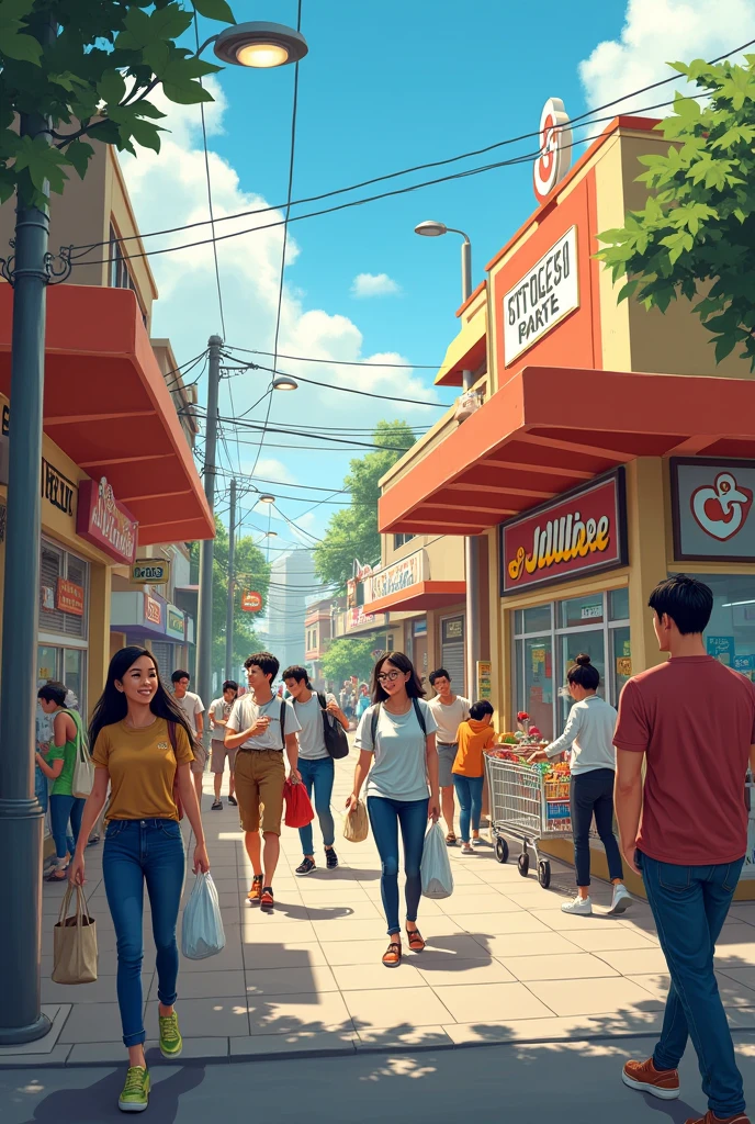 save move groceries store beside is jollibee people are happy to buy groceries and jollibee drawing