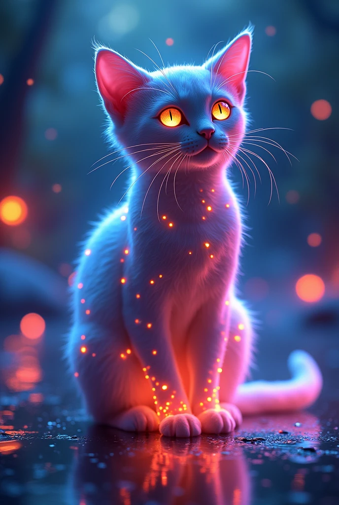 Fluorescent Color, 1 cat, Look to the side, Glowing skin, Dynamic Angle, (((Main Part))), (((Better quality))), ((Ultra Detailed)) (Detail Light), ((Extremely exquisite and beautiful)), Rays_track, reflection, Ultra-high resolution