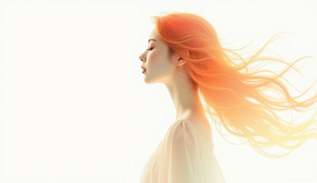 On a white background、The silhouette of the head of the。She closes her eyes.、Colorful long hair swaying in the wind、Bringing Oriental Elements with a Gentle Breeze。A delicate touch of blue watercolor is used、The texture is as beautiful as a painting、Adds beautiful depth。This image is、It incorporates elements of traditional Chinese illustrations and delicate Paper Art.(Chinese illustration:1.3,Paper Art:1.3, Quilting Paper Art:1.2)、The design is rational,、The perfect blend of clear lines and high quality features。Detailed details down to the smallest detail、Inviting the viewer into a realm of emotions、Movie with 4K resolution light effects、It shines beautifully。
Two-tone white and beige coloring design