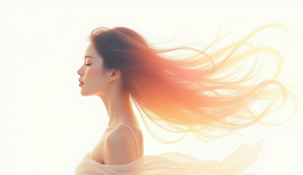 On a white background、The silhouette of the head of the。She closes her eyes.、Colorful long hair swaying in the wind、Bringing Oriental Elements with a Gentle Breeze。A delicate touch of blue watercolor is used、The texture is as beautiful as a painting、Adds beautiful depth。This image is、It incorporates elements of traditional Chinese illustrations and delicate Paper Art.(Chinese illustration:1.3,Paper Art:1.3, Quilting Paper Art:1.2)、The design is rational,、The perfect blend of clear lines and high quality features。Detailed details down to the smallest detail、Inviting the viewer into a realm of emotions、Movie with 4K resolution light effects、It shines beautifully。
Two-tone white and beige coloring design