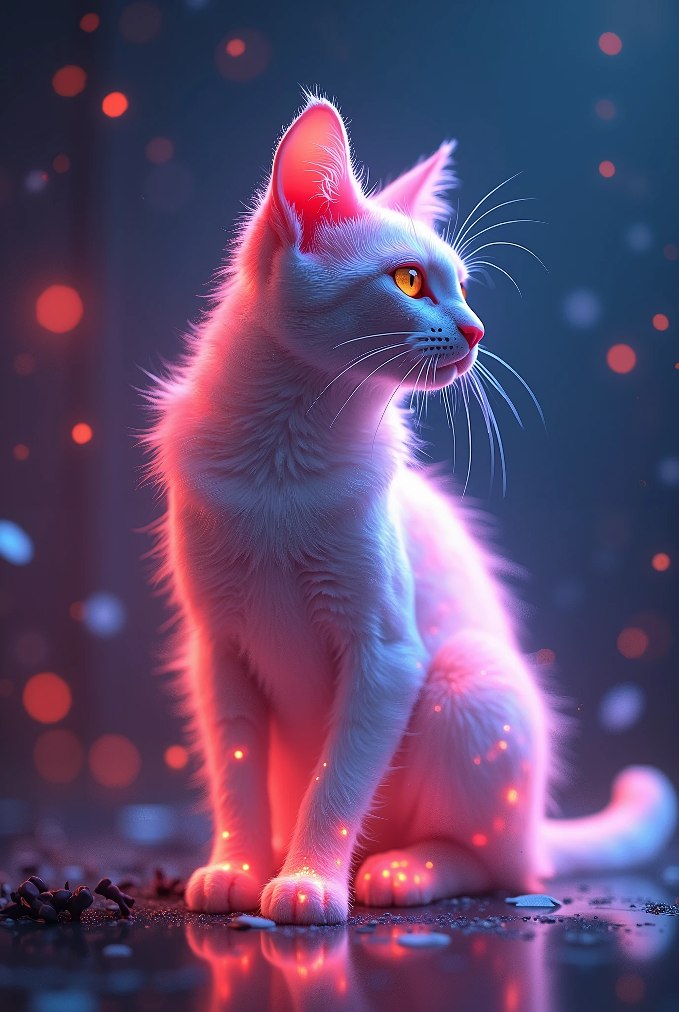 Fluorescent Color, 1 cat, Look to the side, Glowing skin, Dynamic Angle, (((Main Part))), (((Better quality))), ((Ultra Detailed)) (Detail Light), ((Extremely exquisite and beautiful)), Rays_track, reflection, Ultra-high resolution