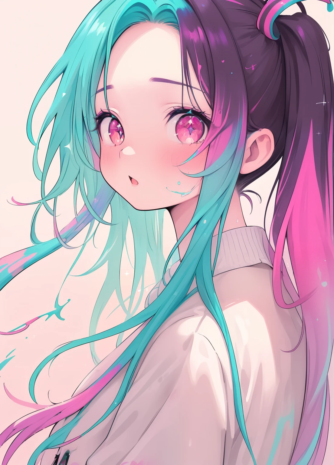 (masterpiece、Highest quality、Highest quality、Official Art、Beautiful and beautiful:1.2)、(One person:1.3)Hatsune Miku、Twin tails,Beautiful breasts, Katsushika Hokusai,Eyes that shine like jewels, Anime,(Sexy ass), Butt sticking out pose,((Upward glance:1.3, Perfect Eyes , The rainbow sparkles、Very detailed turquoise red eyes:1.1, Gradient Eye:1, Beautiful detailed eyes:1, Symmetrical eyes:1, Big Eye Highlights:1.2)), blush, (Open your mouth), anger,In a psychedelic room, (White skin: 1.5, Sunburned skin, White skin, very White skin, Bright body), Psychic Tranceのイラスト, Psychic Trance, psychedelic art style, Neon Color Theme, (((masterpiece))), (Complex), 8k, Highest quality, (Visual Strength: 1.5),
(((liquid paint hair:1.1))) ,(((Neon colored hair :1.5))), ((Painted、Defying Gravity,Thick flow),(Paint splashes:1.3), (Shiny Hair: 1.3), (Bright colors), Embarrassing,Centered,Scale to fit,Three-part method, A body nicely covered in paint on a multicolored background, Colorful Themes, Splash Paint Regeneration, Beautiful light, Colorful light particles,High contrast in clothing, Color Splash, Colored walls, Complex 詳細, High resolution, (Graffiti art)