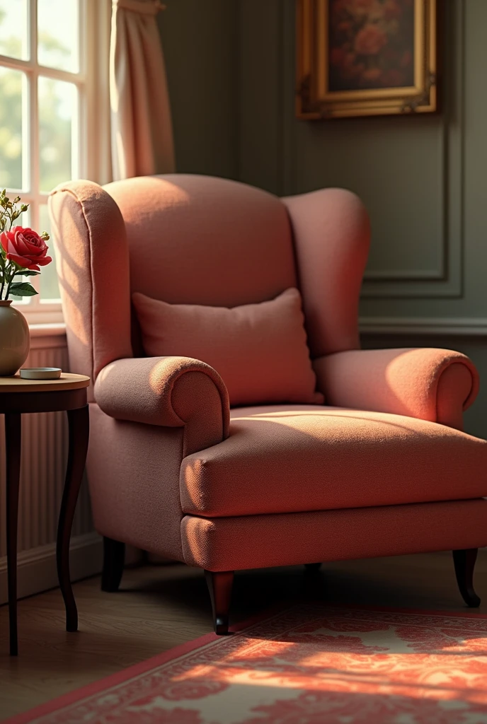 a armchair that have a one rose on it facing sideways and a little back that i can draw
