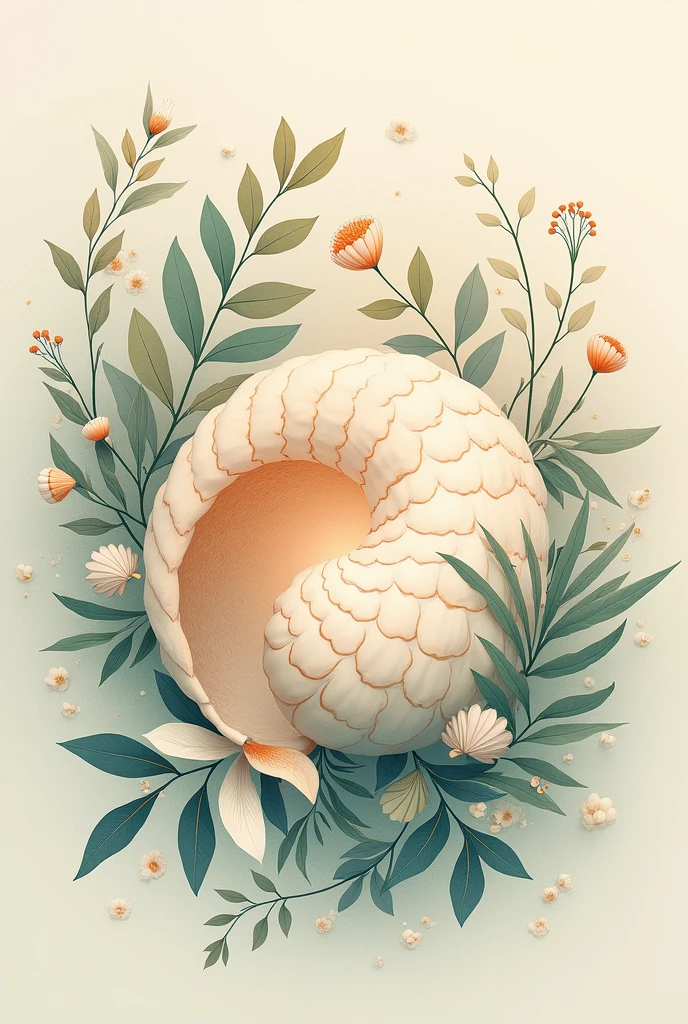 create an art showcasing the application of the Fibonacci Sequence around and highlight the Fibonacci Spiral. Make it easy to draw inspire it in shell or plants