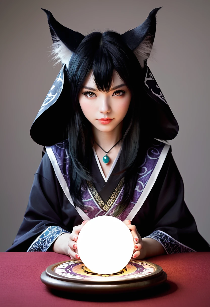 Monster Girl, Cat ear,20th Generation, fortune teller,Realistic Women, Black Hair,cute