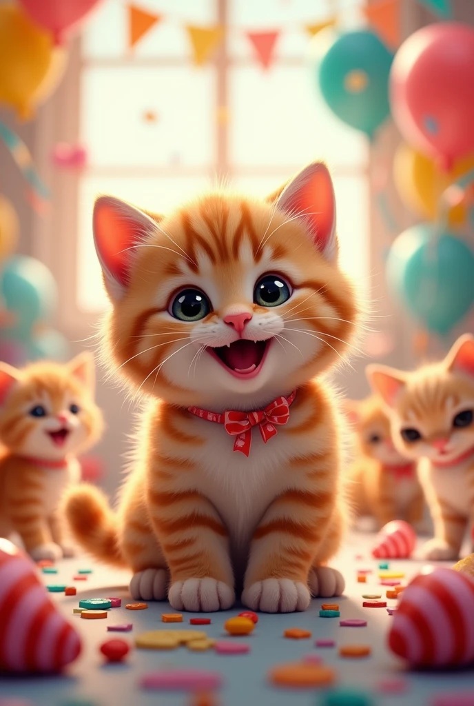 Happy kitten at a party