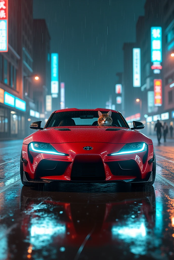Cat drive
 car supra with paji caracter night light rain 

