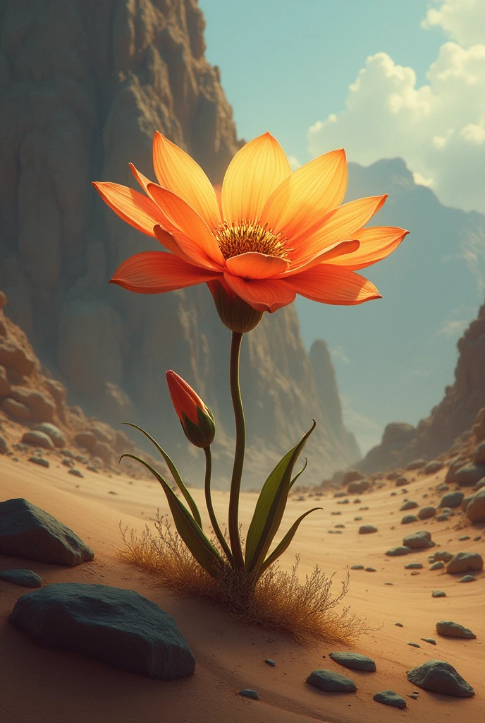 horror-themed ether fantasy concept art of  breathtaking a delicate flower Growinging in the middle of the desert ColorART, DonMASKTexXL Colorful Space Leather , Masterpiece, Award winning, professional, Very detailed, Growing, heavenly, ether, The picturesque, surprising, majestic, magic, Imagination art, Cover Art, Dreamlike, Suspicious, anxiety, dark, Suspiciousな, incentive, firm, Very detailed