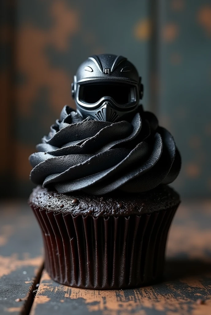 Black cupcake with motocross accessories