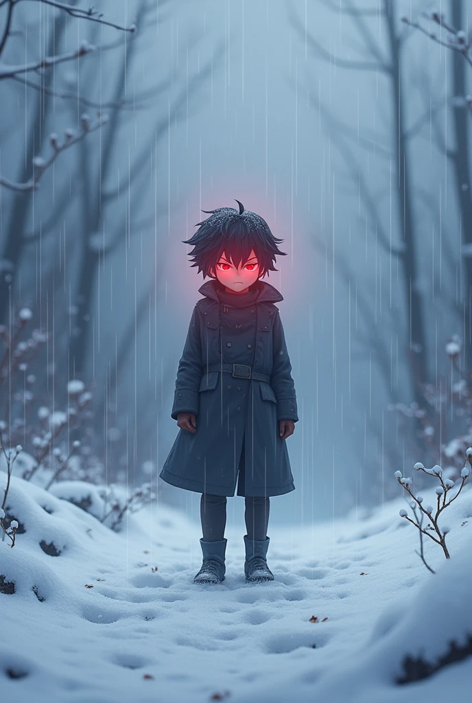 Bikinlah Katagiri yuichi from the fictional Tomodachi game is in the place of Snow With an atmosphere of rain, gripping and tilting His eyes He glowed red but only slightly, while looking up at the sky