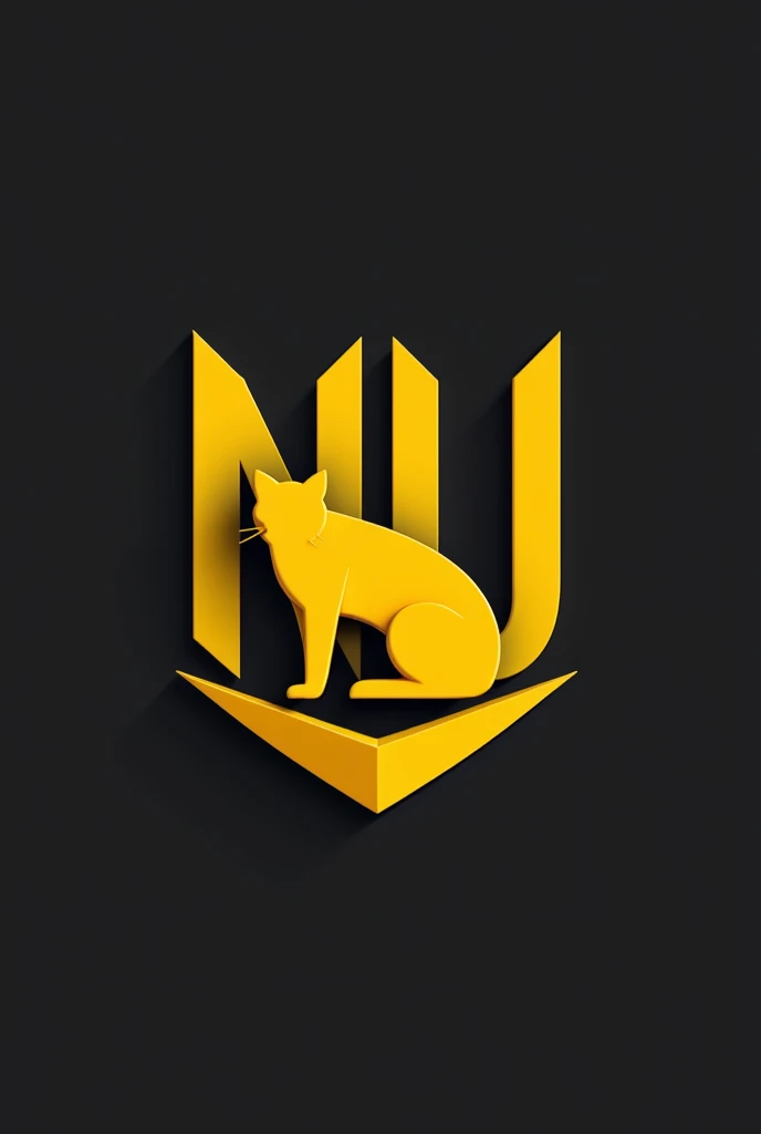 Make me a my own Logo of "NATIONAL UNIVERSITY" (NU) MAKE IT COLOR YELLOW INSTEAD BLUE AND THE SYMBOL IS CAT NOT BULLDOG (put a shape on it) make it aesthetic not plain