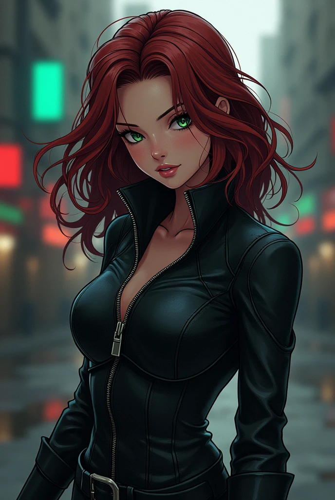 From Marvel Anime Girl Black Widow FrechMein Black Jacke Zip