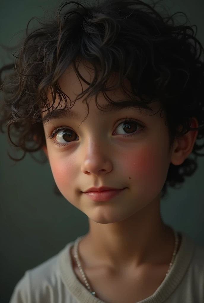 Make a picture of an autistic 13 year old kid, normal weight with curly hair