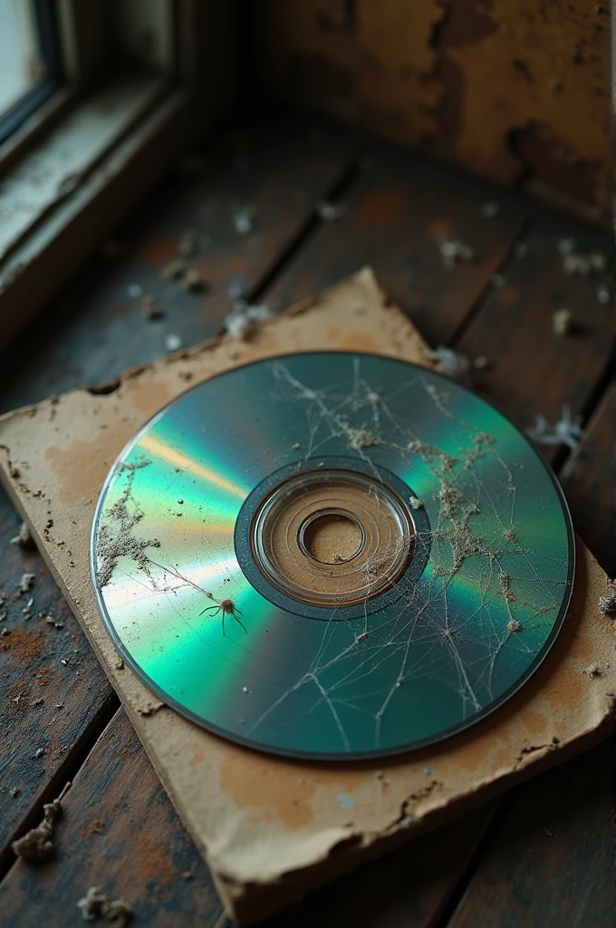 An old music CD from abandoned music room with a lot of web real photo