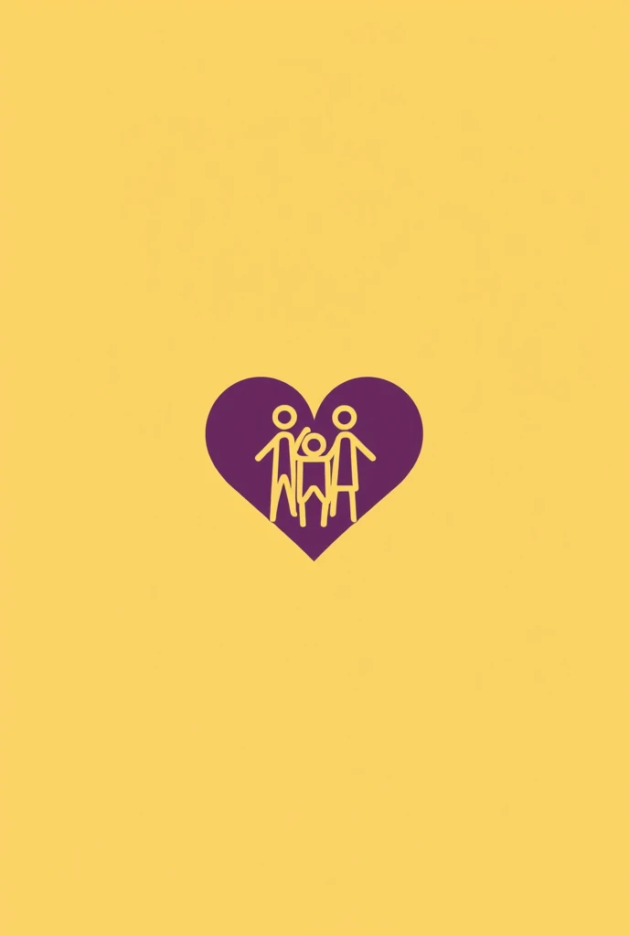 Logo of a volunteer organization in which three people are drawn in purple on a yellow background and a purple heart envelops them and below there is space for an inscription
