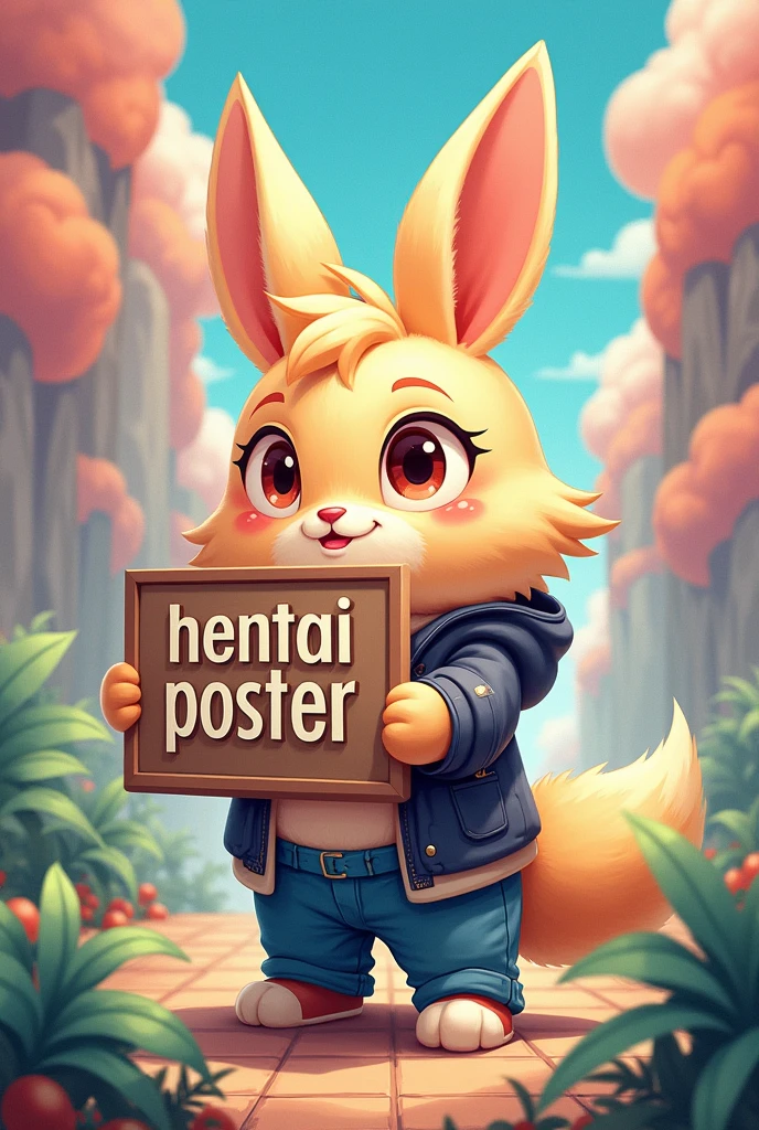 a furry character with a sign that says Hentai Poster