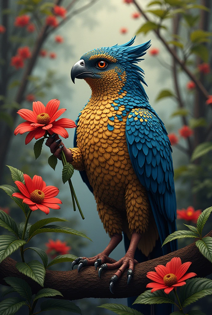 Make me a fusion between the Guardabarranco, the flower of Sacuanjoche, the strawberry tree, The National Anthem of Nicaragua, the National Coat of Arms of Nicaragua and the National Flag of Nicaragua 