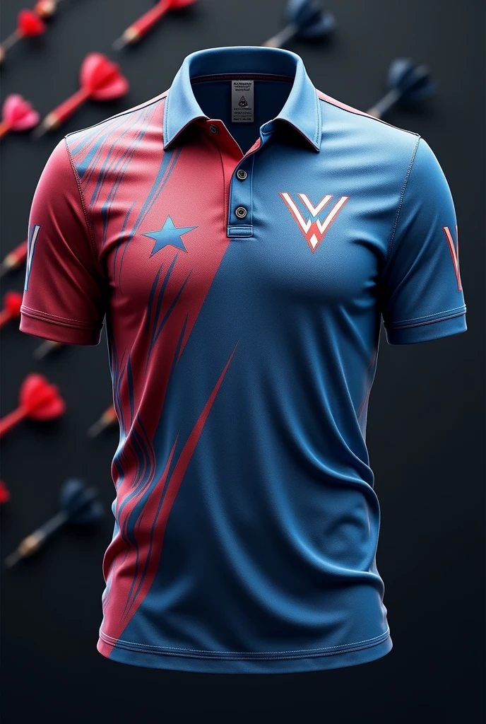 create sublimated dart polo shirt with VENSIO INDUSTRIES letters on it without wear with dart background