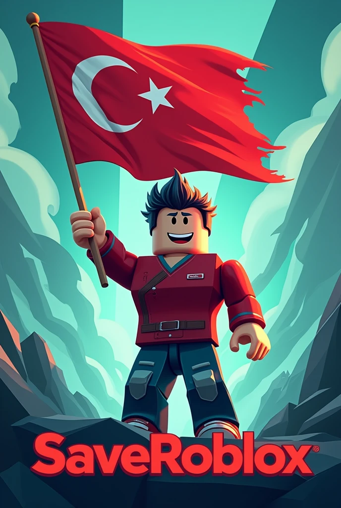 To me #Create a poster with a ROBLOX character with a Turkish flag and the text SaveRoblox