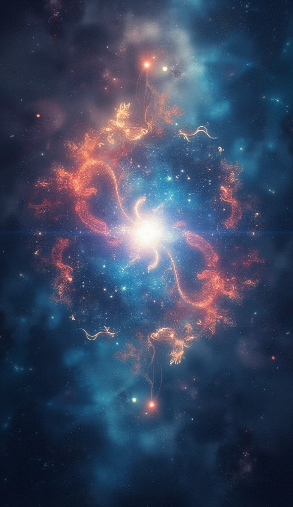 12 zodiac in space, blue and red colors