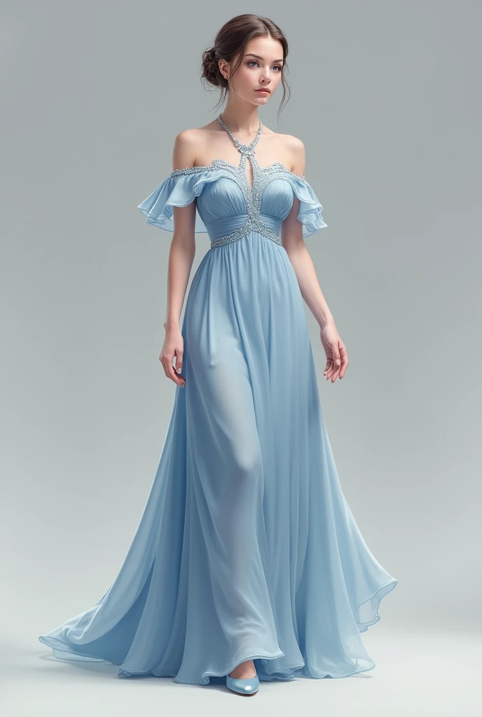 Eloise's formal outfit, which avoids being too revealing while still maintaining elegance and reflecting her gentleness and connection to the power of water, can be designed as follows:
### **Eloise's formal outfit characteristics:**
#### **1. Style and design:**
- **Long, off-the-shoulder dress**: The long, off-the-shoulder dress with long sleeves has a minimalist design but remains elegant with the use of light fabrics such as chiffon or silk, which move gently when walking
- **Water ripple pattern**: ตัวชุดอาจมีลายปักหรือการทอที่สื่อถึงคลื่นน้ำที่ไหลเอื่อย โดยใช้ด้ายสีเงินหรือlight blueที่สะท้อนแสงเพื่อเพิ่มความหรูหราและความน่าสนใจ
- **A-line skirt**: The dress features an A-line skirt that is not too tight but still provides a beautiful silhouette and allows for free movement
#### **2. Color and Materials:**
- **light blue**: ชุดเดรสมีlight blueหรือสีเงินที่สะท้อนถึงความสงบและความงามของน้ำ วัสดุที่ใช้สามารถเป็นผ้าไหมหรือชีฟองที่มีความพริ้วไหวและเบาสบาย
- **Embroidery**: ชุดอาจมีEmbroideryด้วยคริสตัลเล็กๆ หรือเลื่อมสีเงินบริเวณแขนเสื้อหรือรอบคอเสื้อ เพื่อเพิ่มความโดดเด่นโดยไม่มากเกินไป
#### **3. Decorations and embellishments:**
- **High or scoop neckline**: To maintain a demure look without being too revealing, the dress's neckline can be a simple yet elegant high neck or scoop neck
- **Minimalist jewelry**: Eloise can choose to wear a small pendant necklace with a teardrop shape, or earrings adorned with blue crystals that complement the dress
- **Low or high heels**: Shoes can be low-heeled with a pattern that matches the dress, or silver high heels with a minimalist design to avoid being too flashy
#### **4. Shawl or wrap:**
- If she wants to add more formality, Eloise can wear a flowing blue or silver shawl, suitable for formal events, or a light jacket that perfectly complements the dress
### **Overview:**
Eloise's formal outfit in this style emphasizes elegance and sophistication without being too revealing, while still reflecting her personality and power. The dress is designed to be suitable for events that require formality and elegance, while still maintaining Eloise's uniqueness and connection to the power of water she possesses.