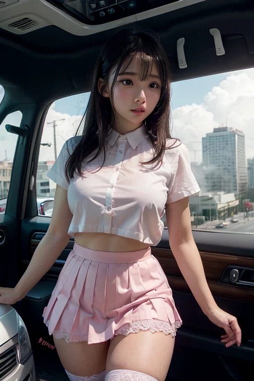 top-quality、hight resolution、ultra-detailliert、masterpiece、Raw photography、realisitic、Photorealsitic、extremely delicate and beautiful、finely detail、Textured skin、(in car)、2 people,man and woman、japanese、18year old both、(()))、woman upskirt and Showing pink panties,detailed panties,detailed frilled panties showing,(((the man sitting on car driver's seat and woman on the next sheet)))、tall、Brown hair、wavy hair,short hair,Wearing makeup、(Bare legs:1.5)、perfectly proportions,handjob,,(white blouse),(blue bow:1.2),pov,(((blue plaid miniskirt:1.2))), jirai fashion,Japanese idol-costume like akb48,(((woman is wearing Japanese-idol costume like akb48,)))、woman upskirt and Showing pink panties,detailed panties,detailed frilled panties showing,woman wearing idol-costume like akb48 、tall、Brown hair、,sweat,wet skin,((1boy)), beautiful, masterpiece, best quality, extremely detailed face,perfect lighting,penis, (((sex))), , 8k uhd, dslr, soft lighting, high quality,detailed skin,blurry,(cross-eyed:1.2),(white blouse),(blue bow:1.2),pov,(((blue plaid miniskirt:1.2))), jirai fashion,Japanese idol-costume like akb48,