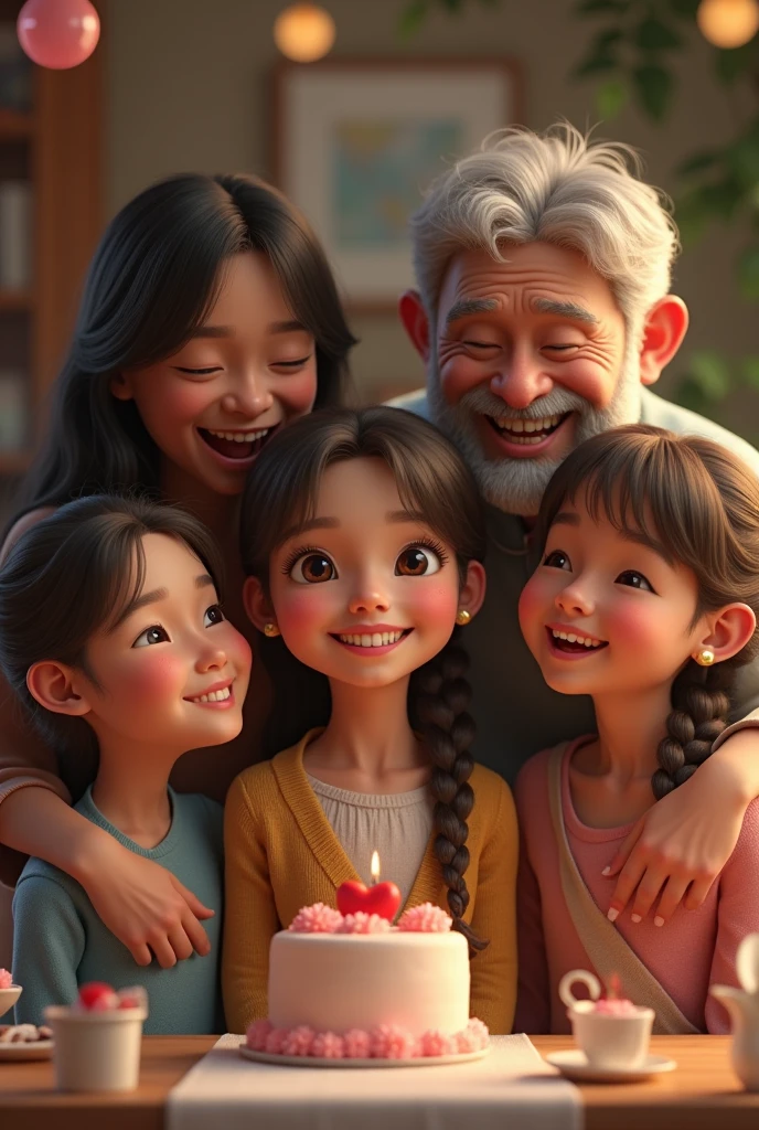 A teenage girl being congratulated by her family 