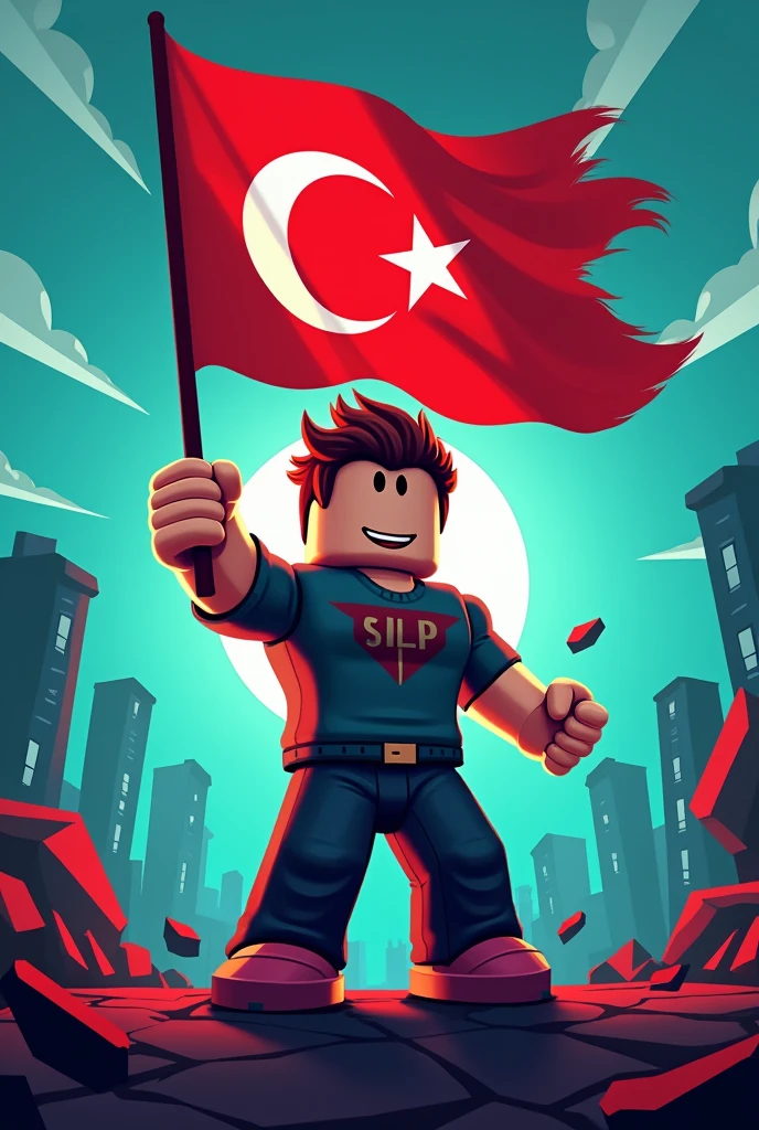 To me #Create a poster with a ROBLOX character with a Turkish flag and the text SaveRoblox