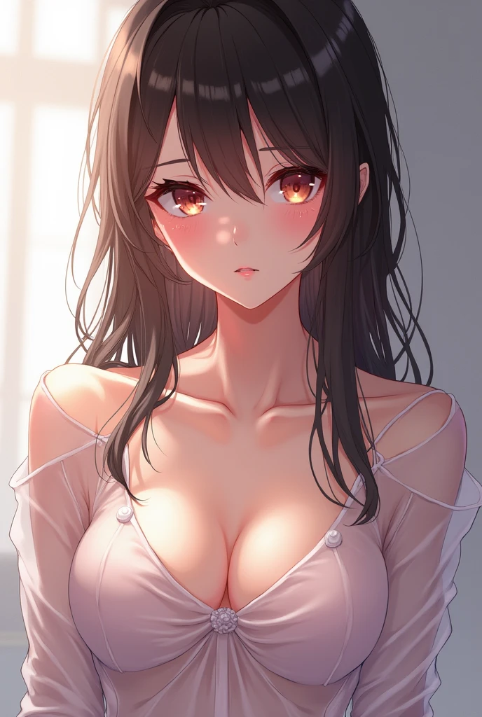 Anime girl wearing shirt and  but no bra (shirt) (nipplese under shirt)