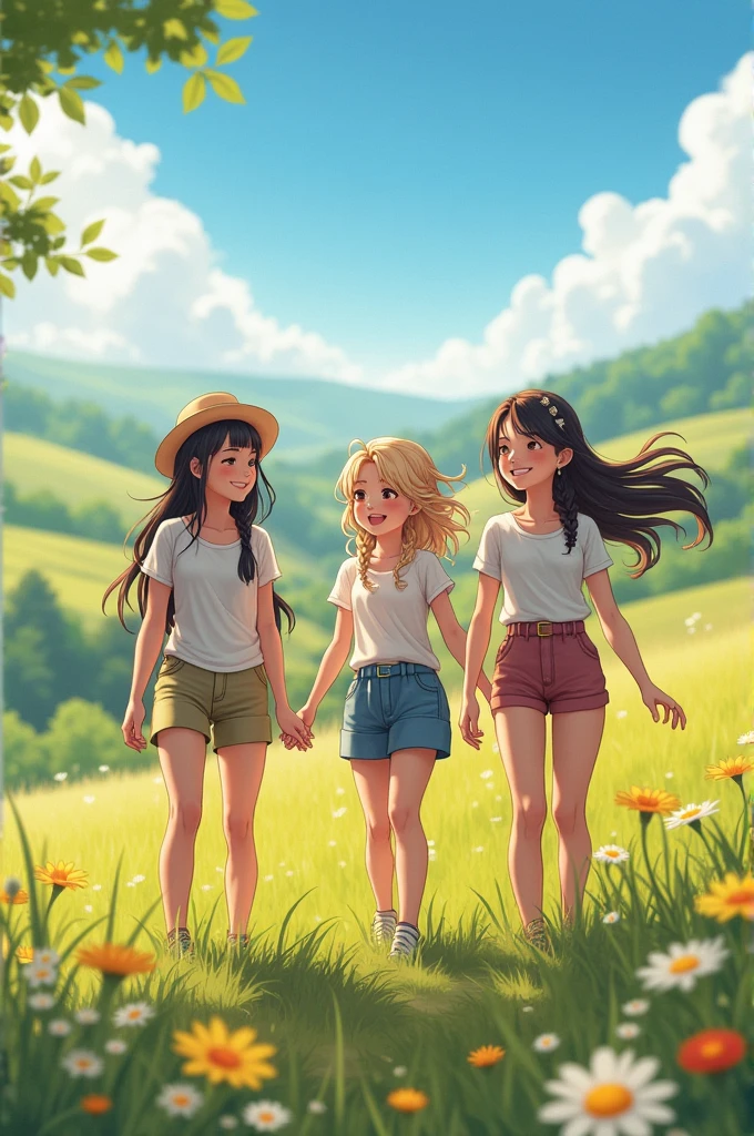 the three beautiful country girls are out side getting sun shine