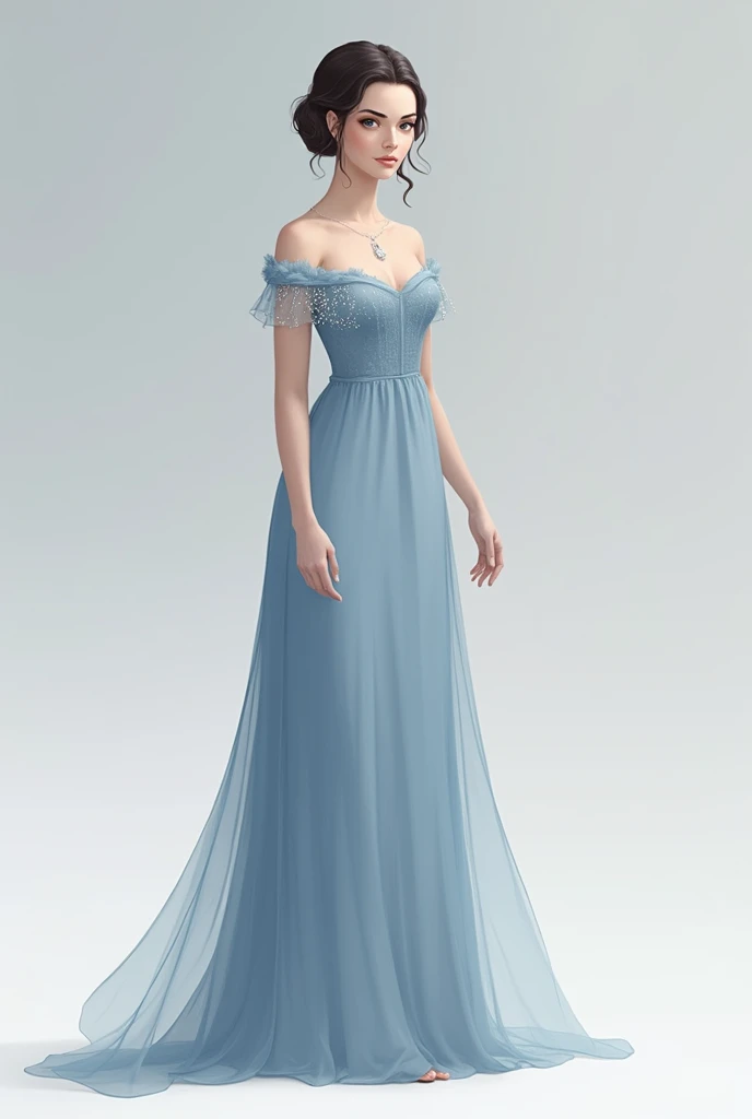 Eloise's formal outfit, which avoids being too revealing while still maintaining elegance and reflecting her gentleness and connection to the power of water, can be designed as follows:
### **Eloise's formal outfit characteristics:**
#### **1. Style and design:**
- **Long, off-the-shoulder dress**: The long, off-the-shoulder dress with long sleeves has a minimalist design but remains elegant with the use of light fabrics such as chiffon or silk, which move gently when walking
- **Water ripple pattern**: ตัวชุดอาจมีลายปักหรือการทอที่สื่อถึงคลื่นน้ำที่ไหลเอื่อย โดยใช้ด้ายสีเงินหรือlight blueที่สะท้อนแสงเพื่อเพิ่มความหรูหราและความน่าสนใจ
- **A-line skirt**: The dress features an A-line skirt that is not too tight but still provides a beautiful silhouette and allows for free movement
#### **2. Color and Materials:**
- **light blue**: ชุดเดรสมีlight blueหรือสีเงินที่สะท้อนถึงความสงบและความงามของน้ำ วัสดุที่ใช้สามารถเป็นผ้าไหมหรือชีฟองที่มีความพริ้วไหวและเบาสบาย
- **Embroidery**: ชุดอาจมีEmbroideryด้วยคริสตัลเล็กๆ หรือเลื่อมสีเงินบริเวณแขนเสื้อหรือรอบคอเสื้อ เพื่อเพิ่มความโดดเด่นโดยไม่มากเกินไป
#### **3. Decorations and embellishments:**
- **High or scoop neckline**: To maintain a demure look without being too revealing, the dress's neckline can be a simple yet elegant high neck or scoop neck
- **Minimalist jewelry**: Eloise can choose to wear a small pendant necklace with a teardrop shape, or earrings adorned with blue crystals that complement the dress
- **Low or high heels**: Shoes can be low-heeled with a pattern that matches the dress, or silver high heels with a minimalist design to avoid being too flashy
#### **4. Shawl or wrap:**
- If she wants to add more formality, Eloise can wear a flowing blue or silver shawl, suitable for formal events, or a light jacket that perfectly complements the dress
### **Overview:**
Eloise's formal outfit in this style emphasizes elegance and sophistication without being too revealing, while still reflecting her personality and power. The dress is designed to be suitable for events that require formality and elegance, while still maintaining Eloise's uniqueness and connection to the power of water she possesses.